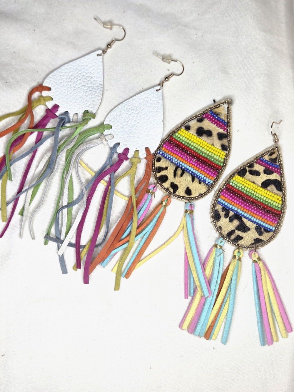 Multi -Colorful Beaded & Fringe Teardrop Earrings - Pair (Set Of 2 )
